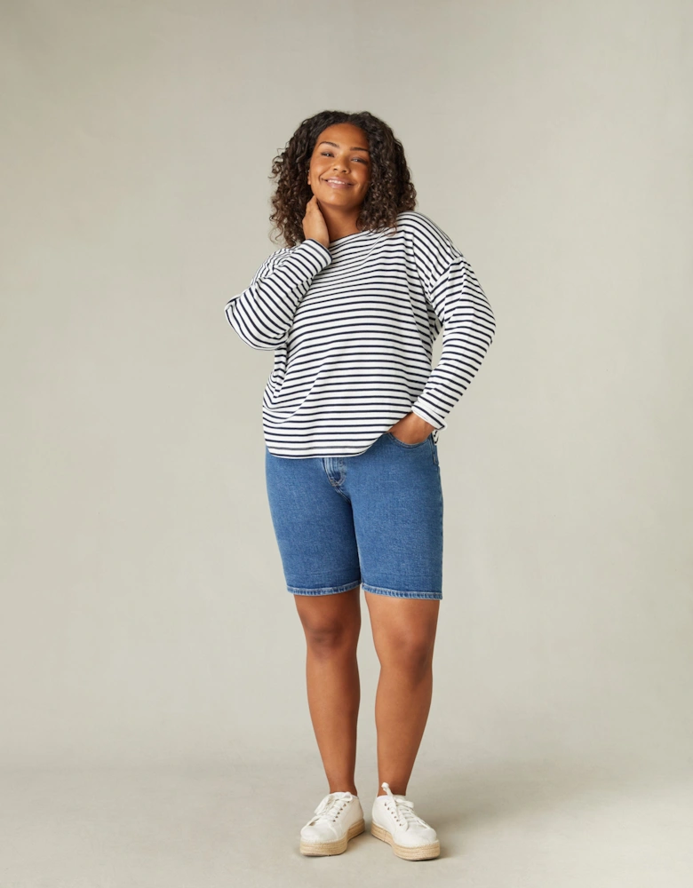 Mid Blue Denim Longline Shorts