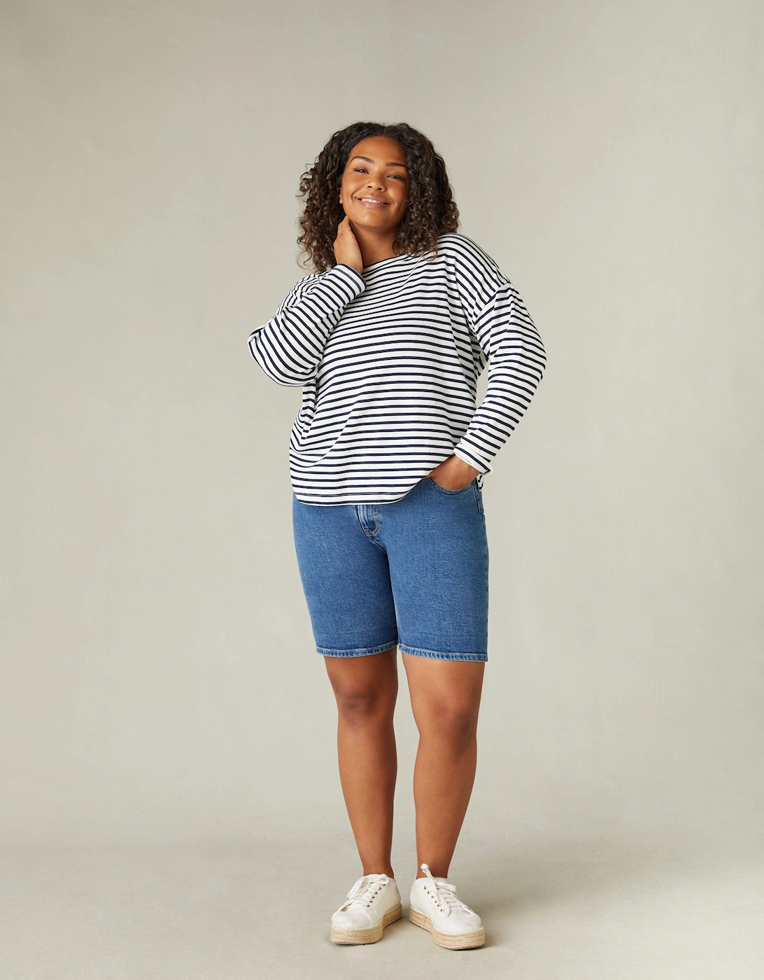 Mid Blue Denim Longline Shorts