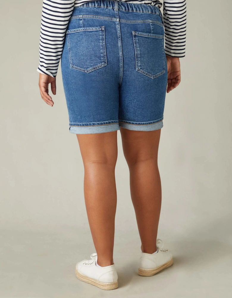 Mid Blue Denim Longline Shorts
