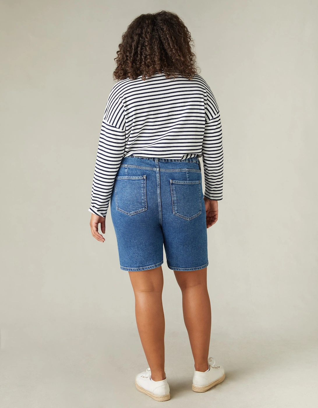 Mid Blue Denim Longline Shorts