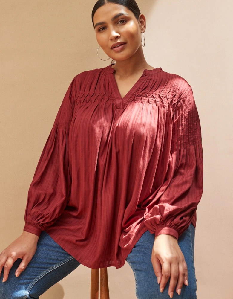 Oxblood Pintuck Blouse