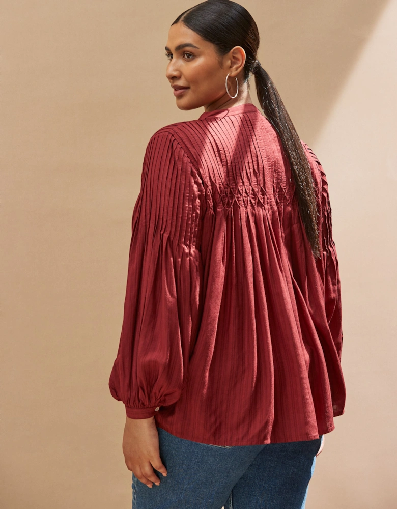 Oxblood Pintuck Blouse
