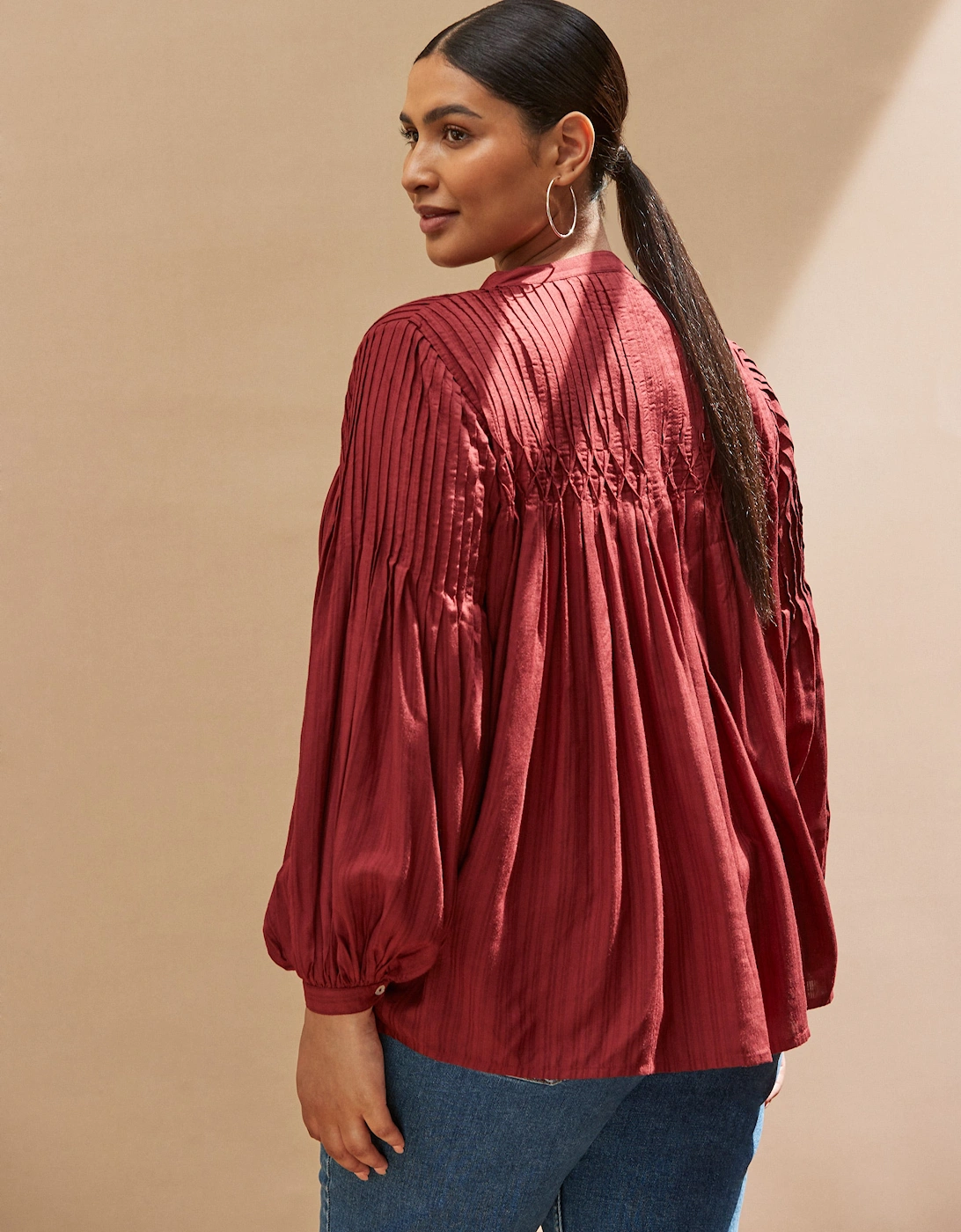 Oxblood Pintuck Blouse