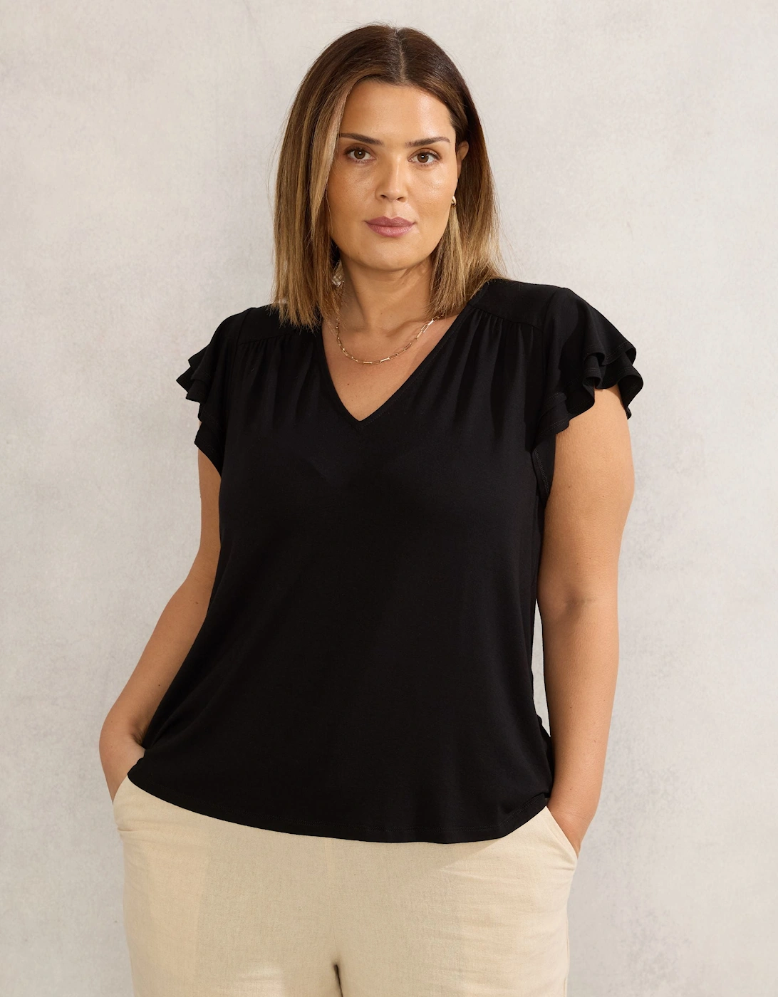 Black Jersey Flutter Sleeve Top, 4 of 3