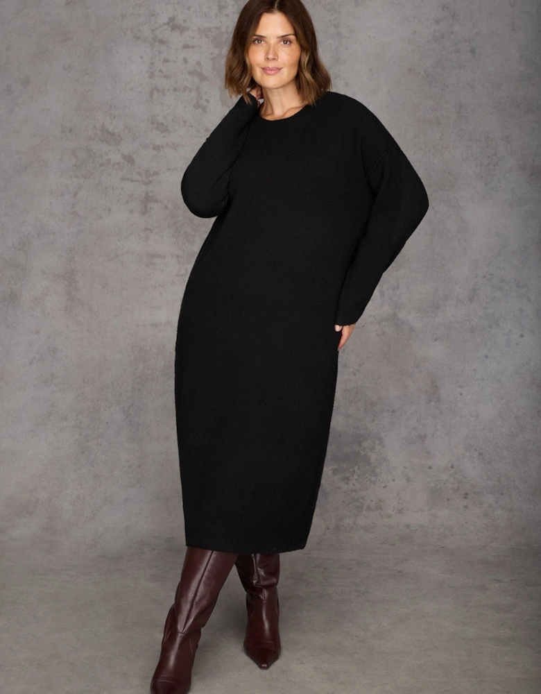 Black Round Neck Knit Jumper Dress
