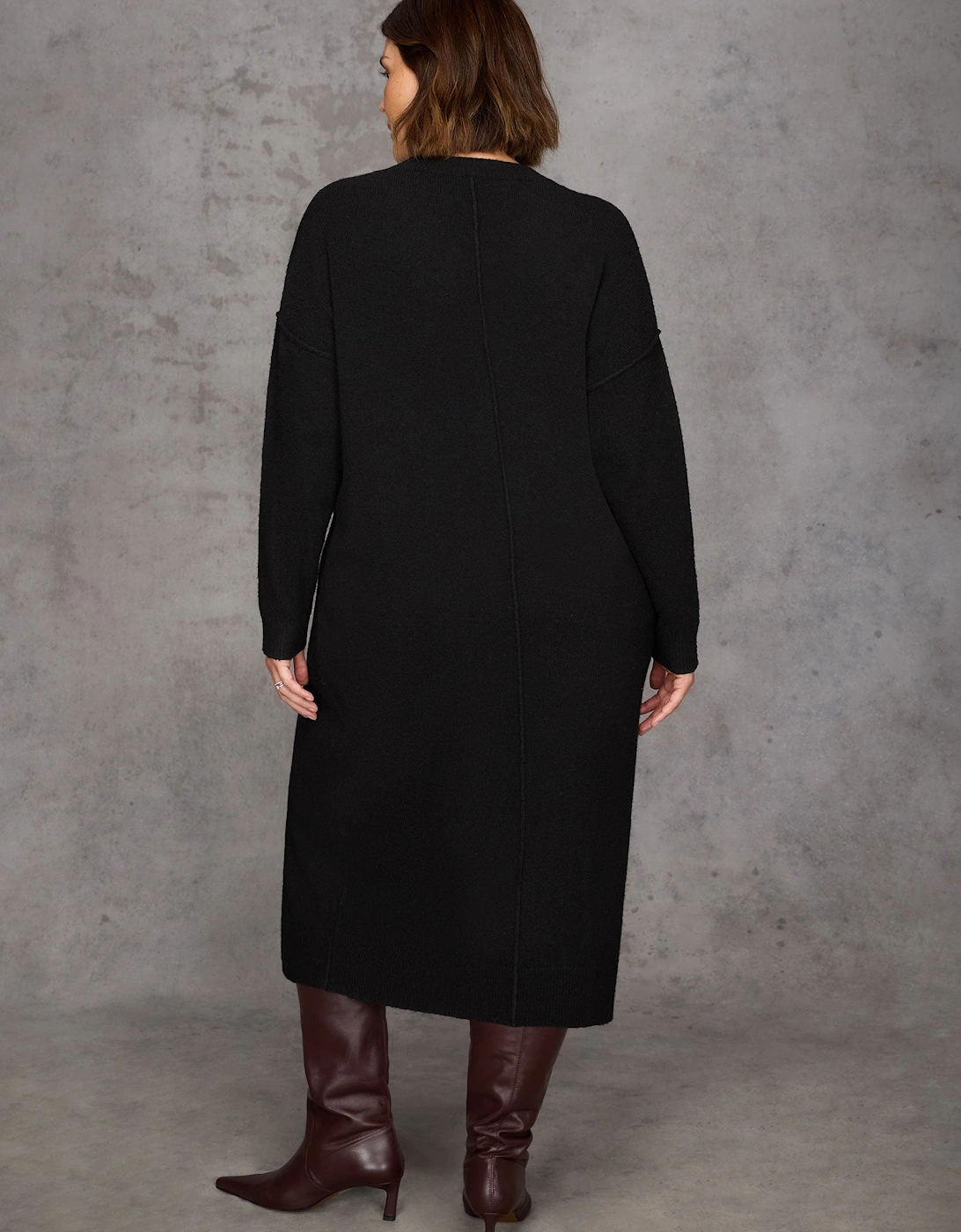 Black Round Neck Knit Jumper Dress