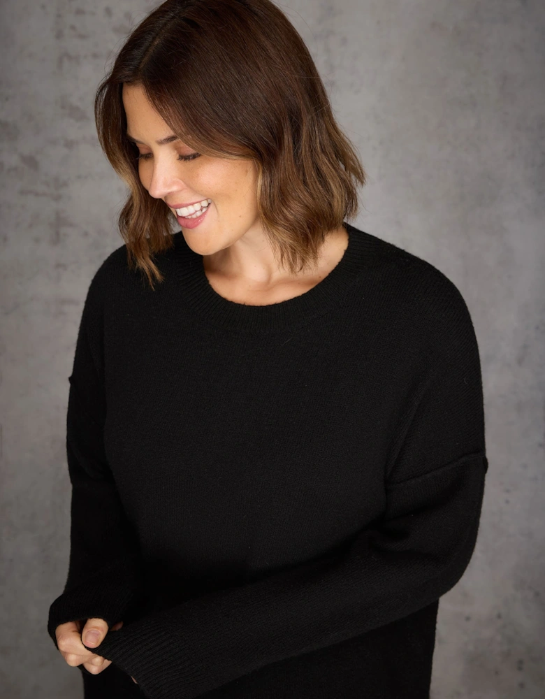 Black Round Neck Knit Jumper Dress