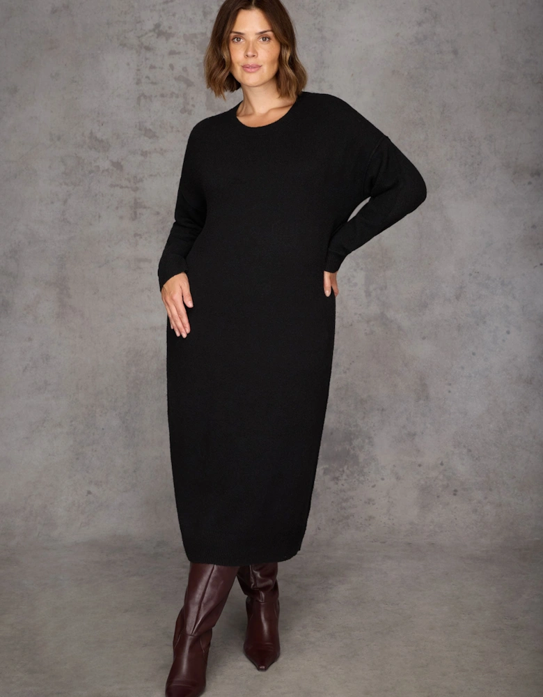 Black Round Neck Knit Jumper Dress