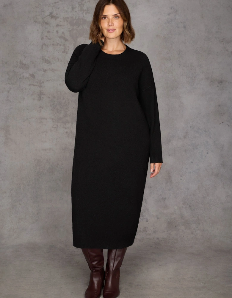 Black Round Neck Knit Jumper Dress