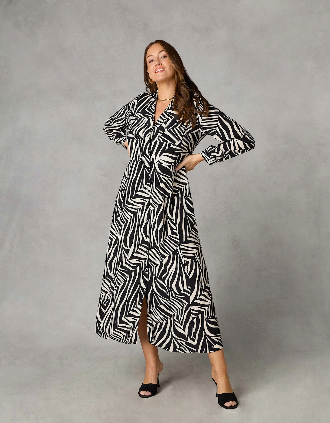 Petite Stone Linear Print Shirt Dress