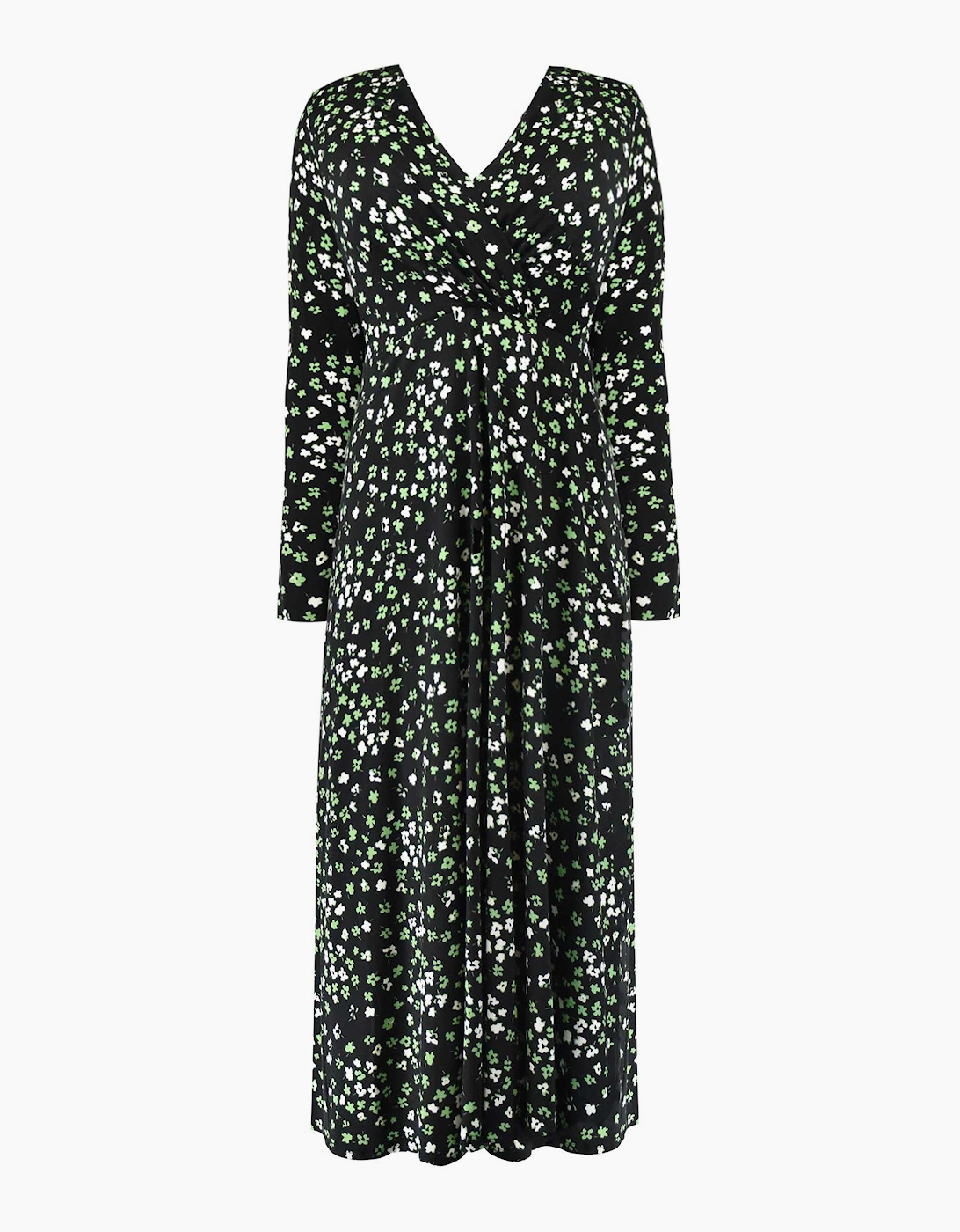 Green Ditsy Shawl Collar Midi Dress