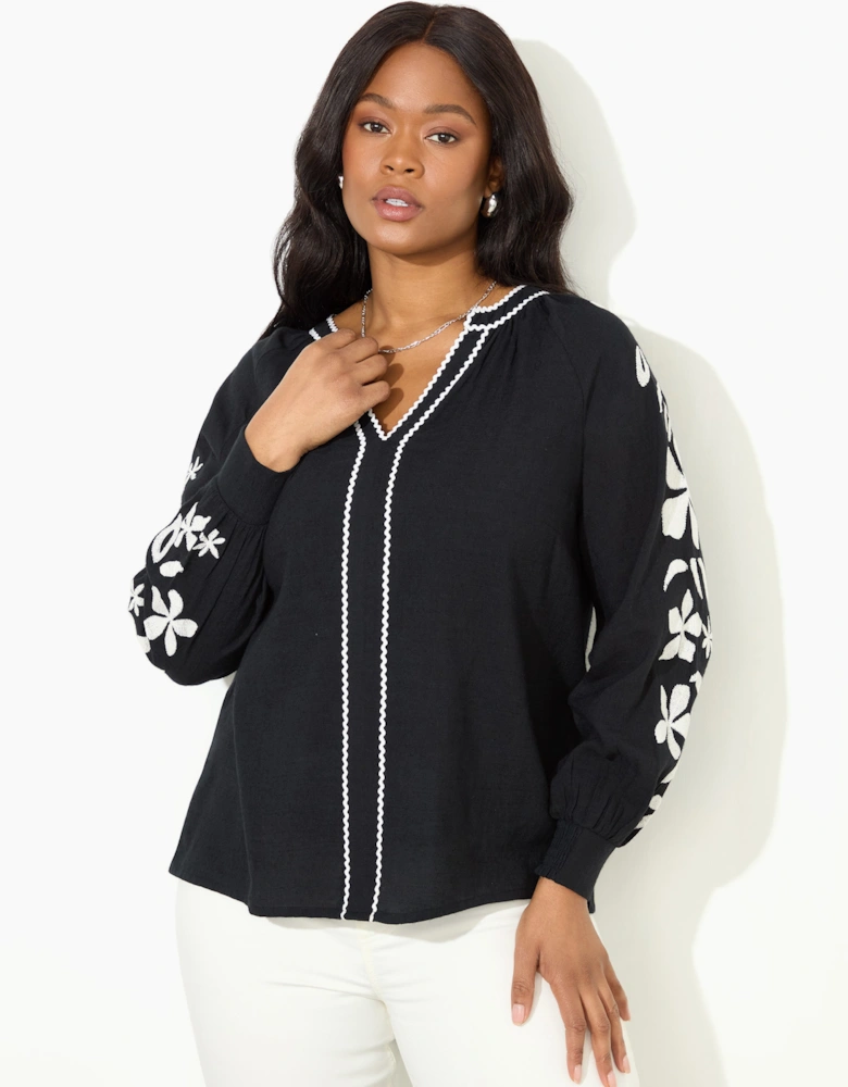 Black Embroidered Relaxed Blouse