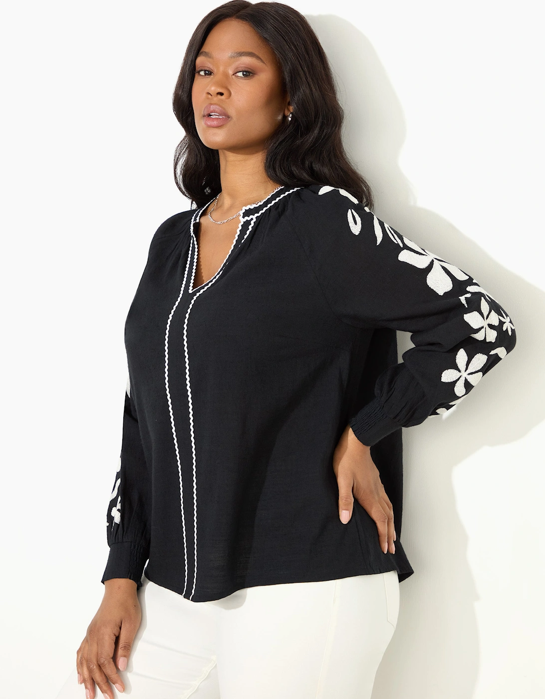 Black Embroidered Relaxed Blouse