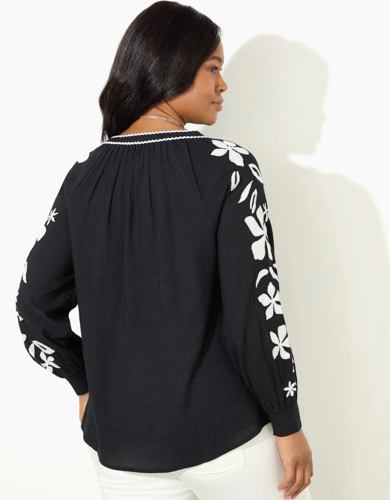 Black Embroidered Relaxed Blouse