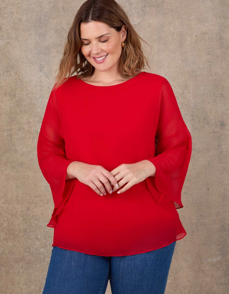 Red Angel Sleeve Overlay Top
