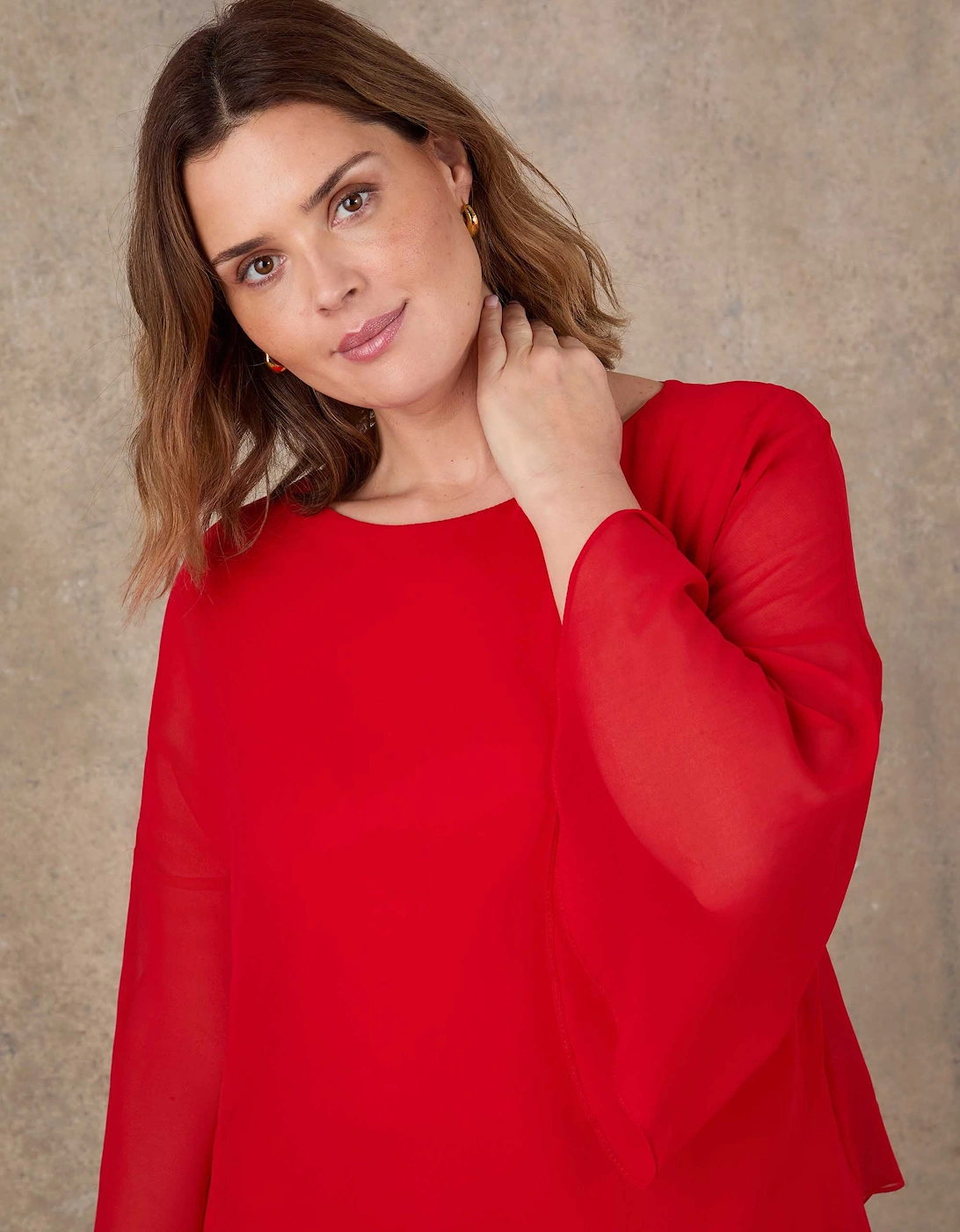 Red Angel Sleeve Overlay Top