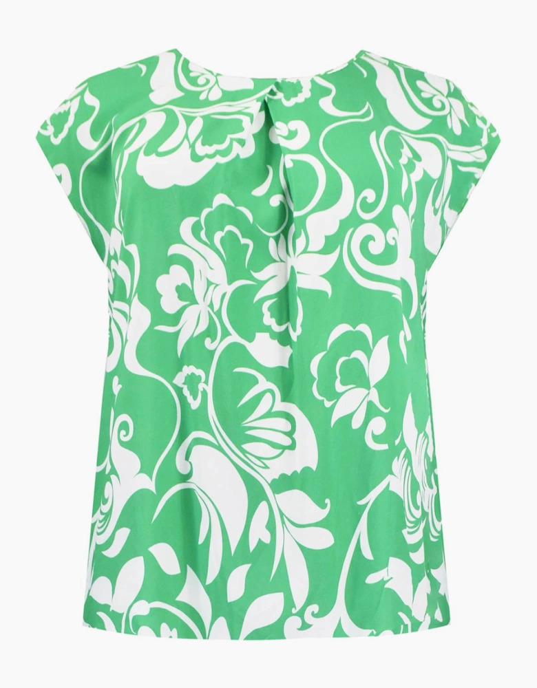 Green Paisley Print Pleat Front Top