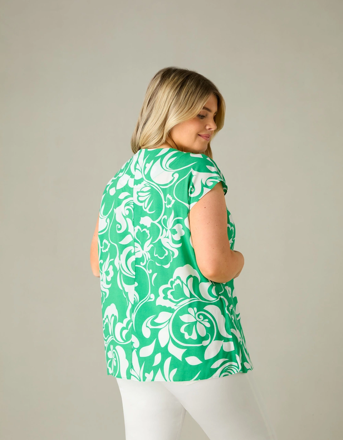Green Paisley Print Pleat Front Top