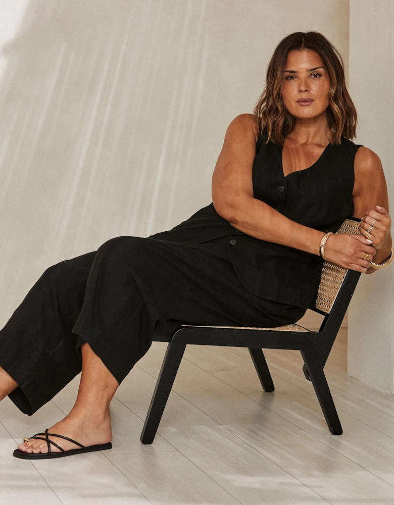 Black Linen Blend Drawstring Trouser