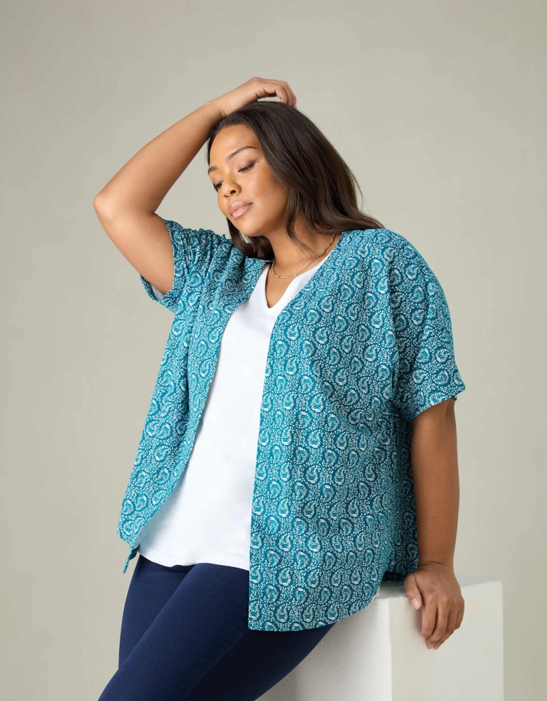 Green Paisley Print Jersey Kimono