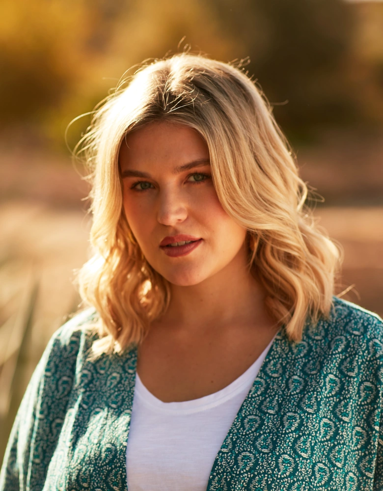 Green Paisley Print Jersey Kimono