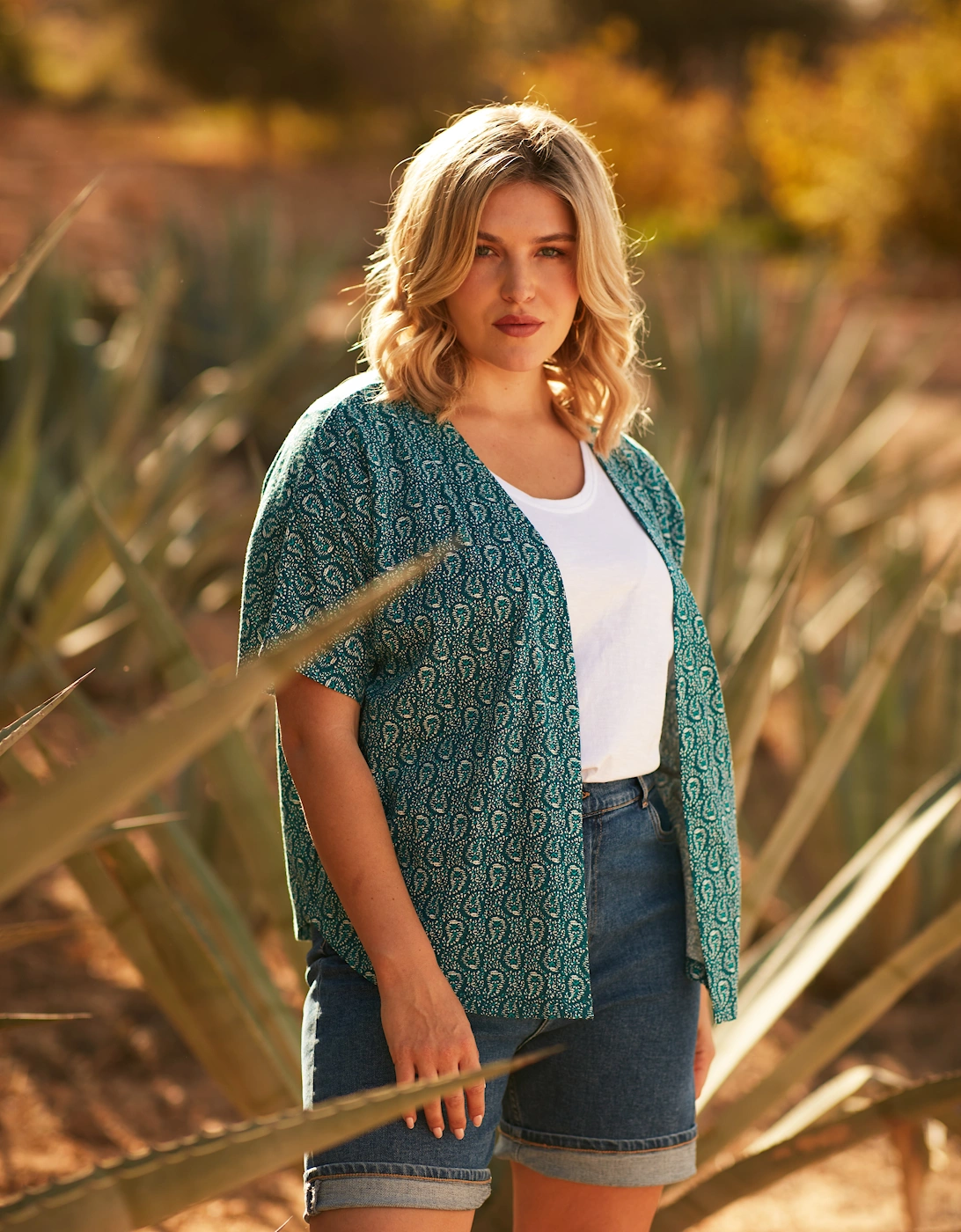 Green Paisley Print Jersey Kimono
