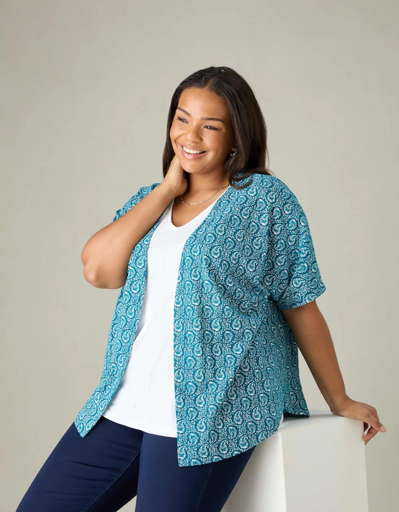 Green Paisley Print Jersey Kimono