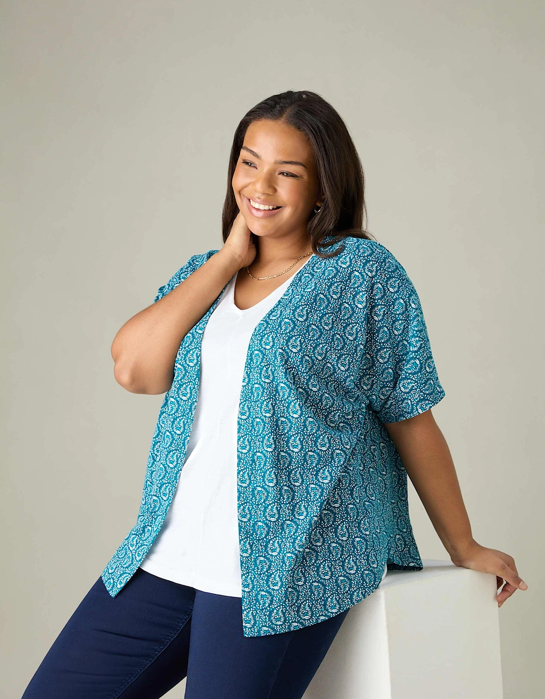 Green Paisley Print Jersey Kimono