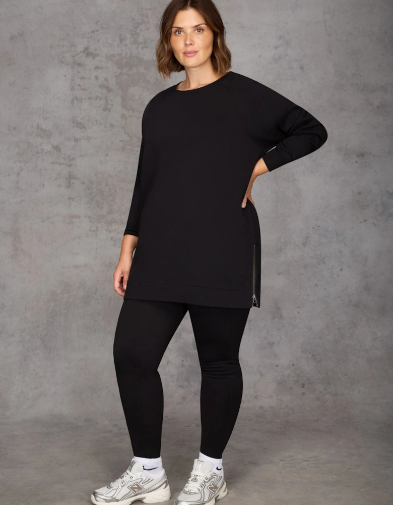 Black Side Zip Longline Sweatshirt
