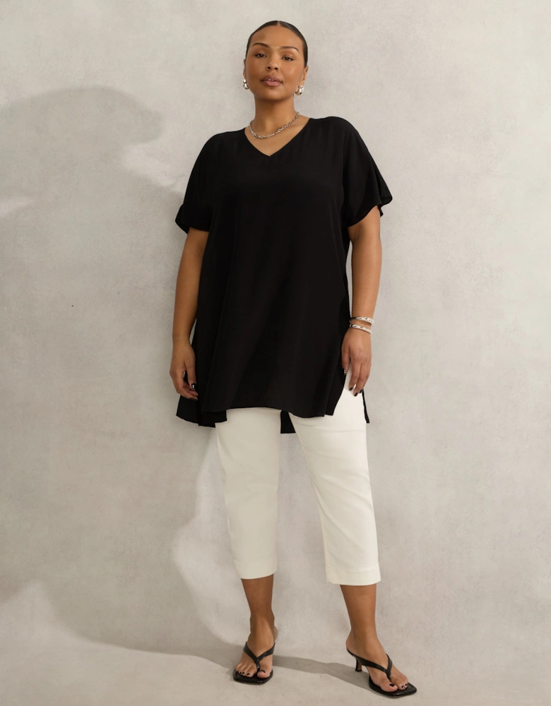 Black Woven V Neck Side Split Tunic