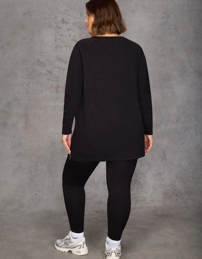 Black Side Zip Longline Sweatshirt