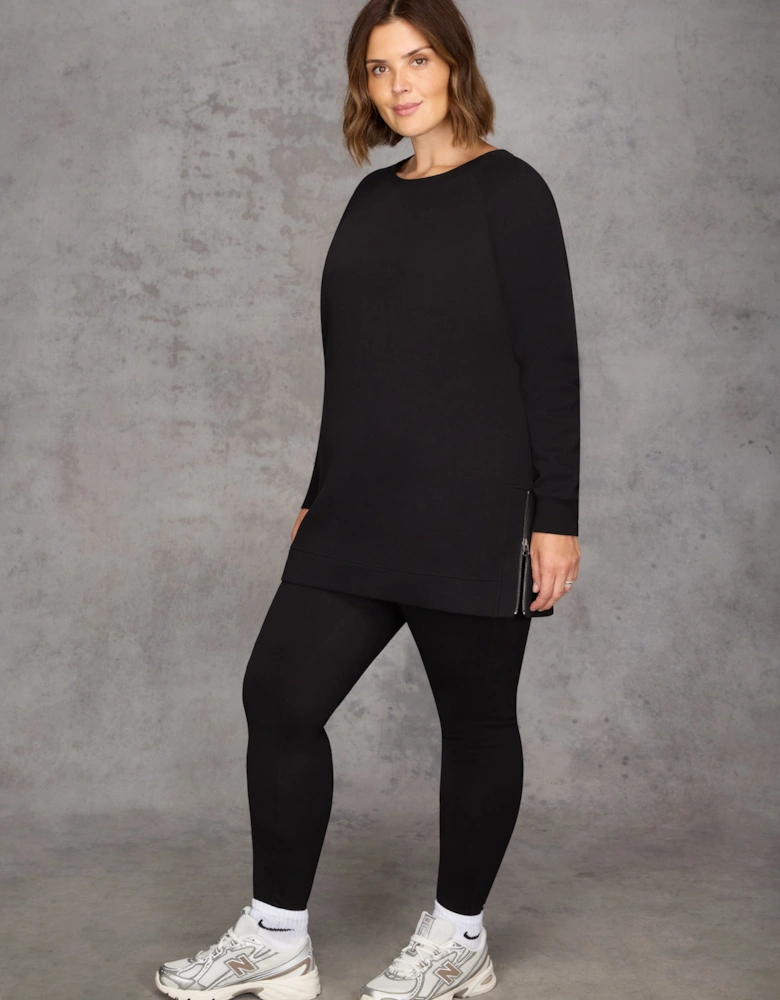 Black Side Zip Longline Sweatshirt