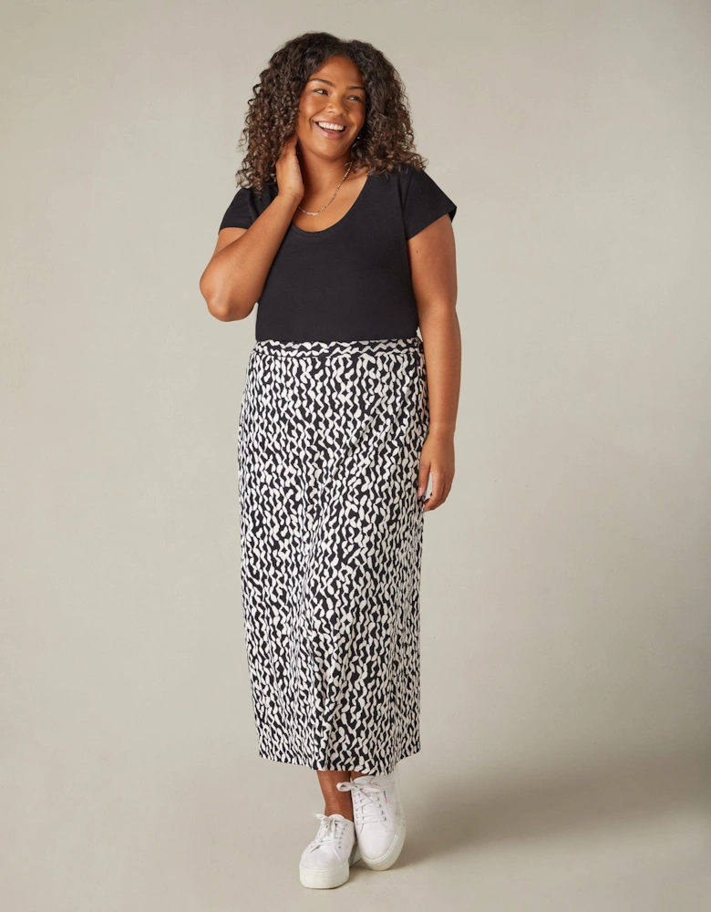 Mono Curl Print Jersey Midi Skirt