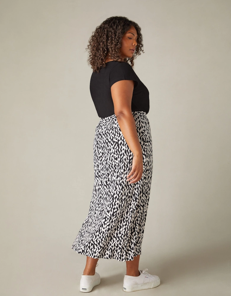 Mono Curl Print Jersey Midi Skirt