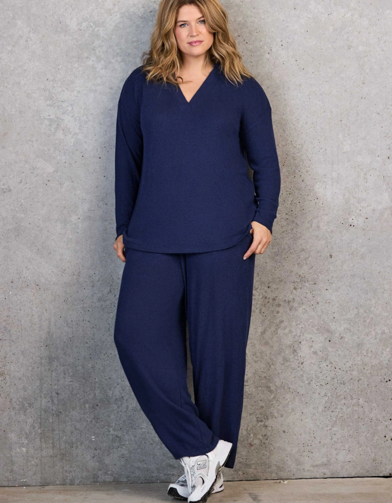 Navy Ribbed Supersoft Polo Neck Top