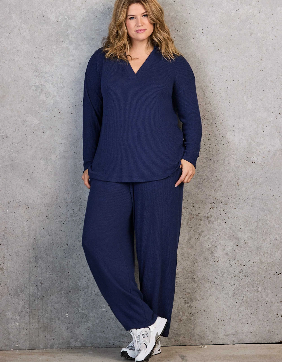 Navy Ribbed Supersoft Polo Neck Top