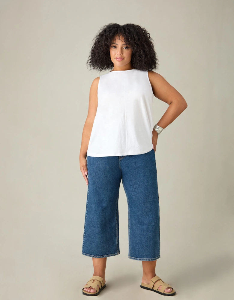 Blue Cropped Wide Leg Jeans
