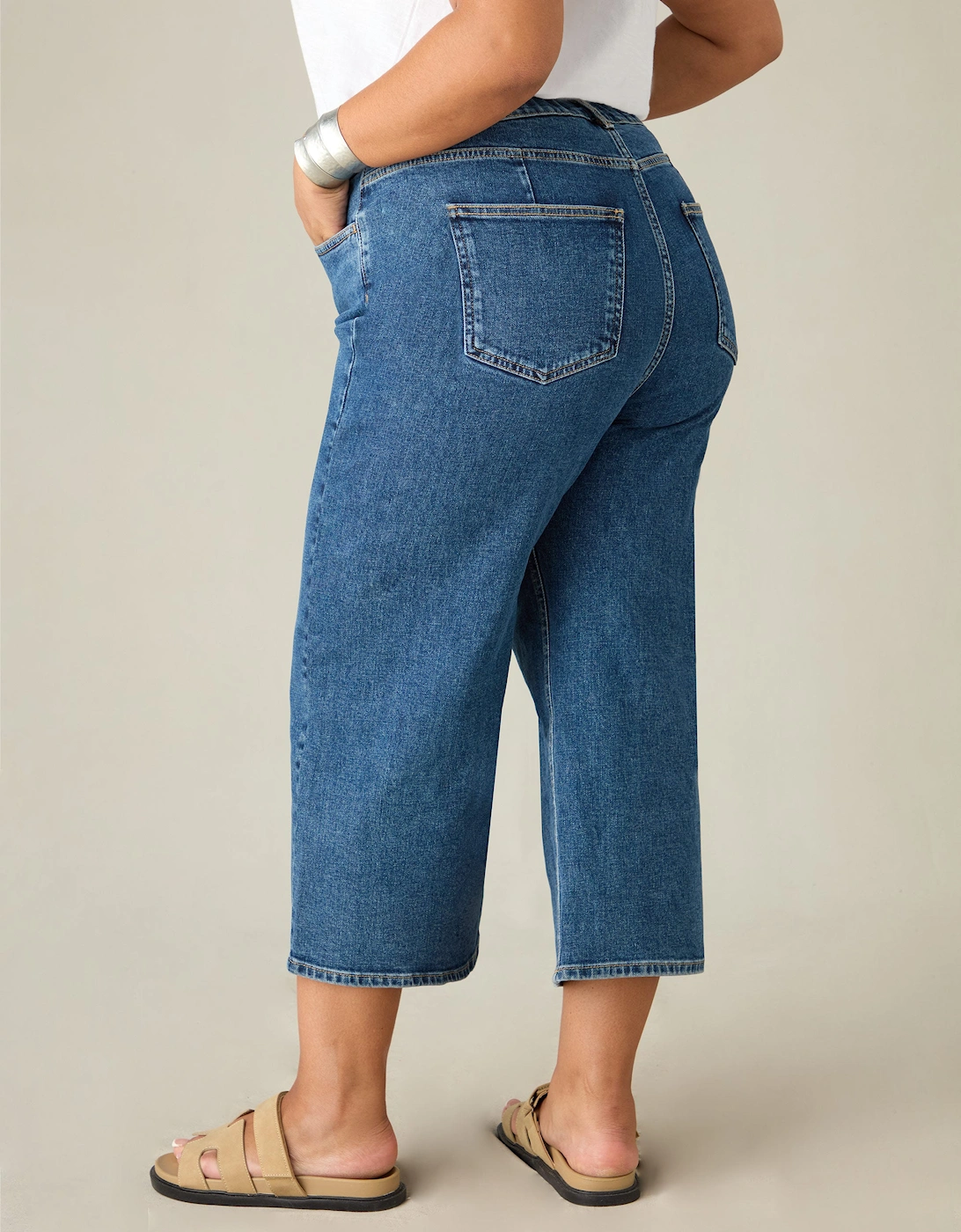 Blue Cropped Wide Leg Jeans