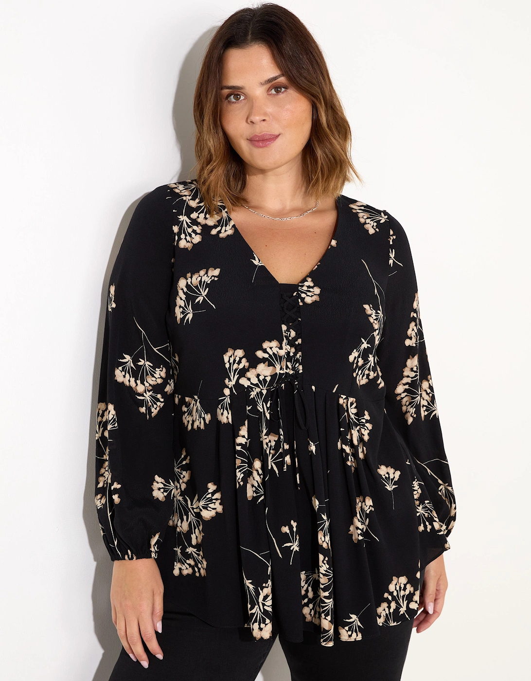 Black Floral Tie Front Blouse, 4 of 3