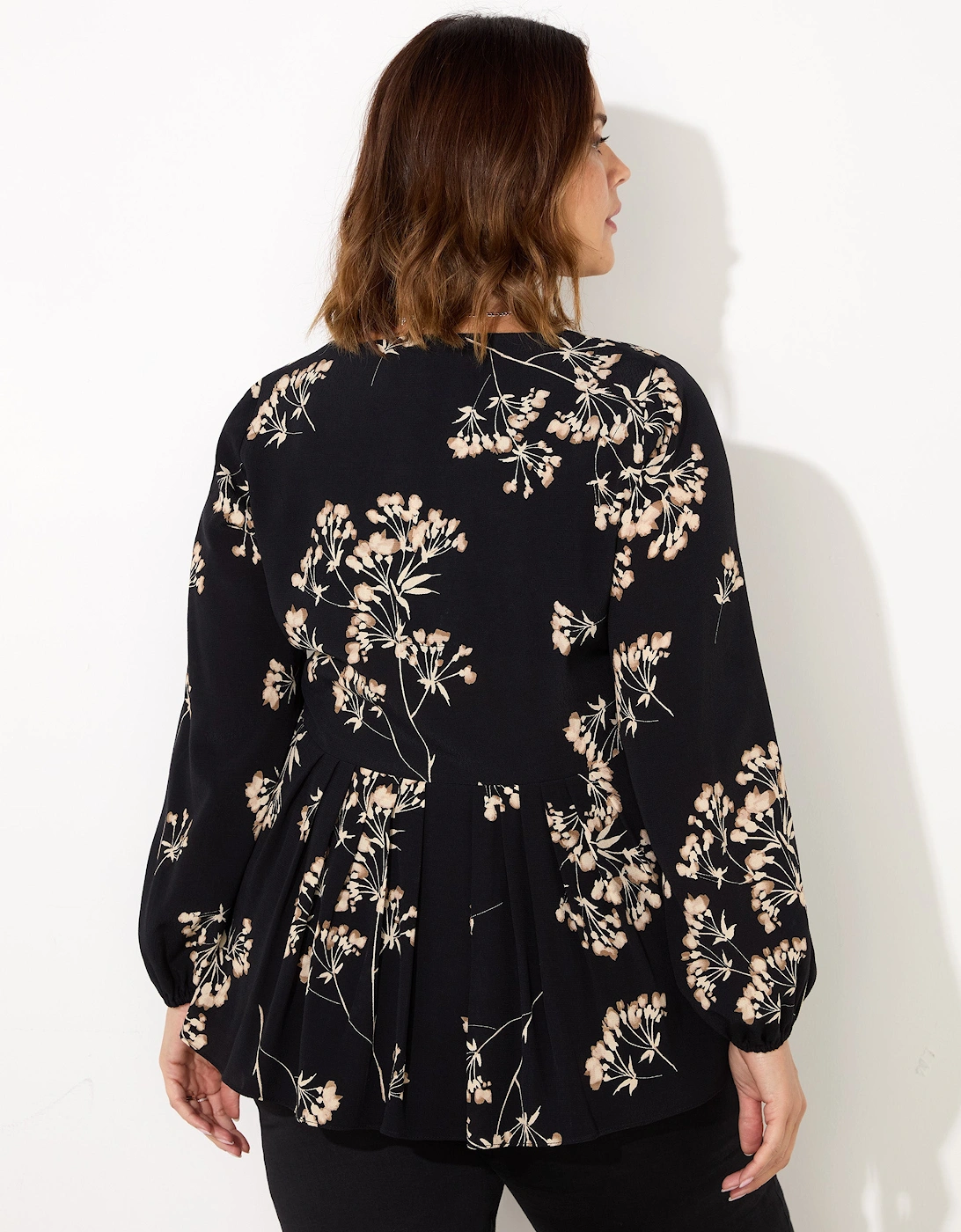 Black Floral Tie Front Blouse