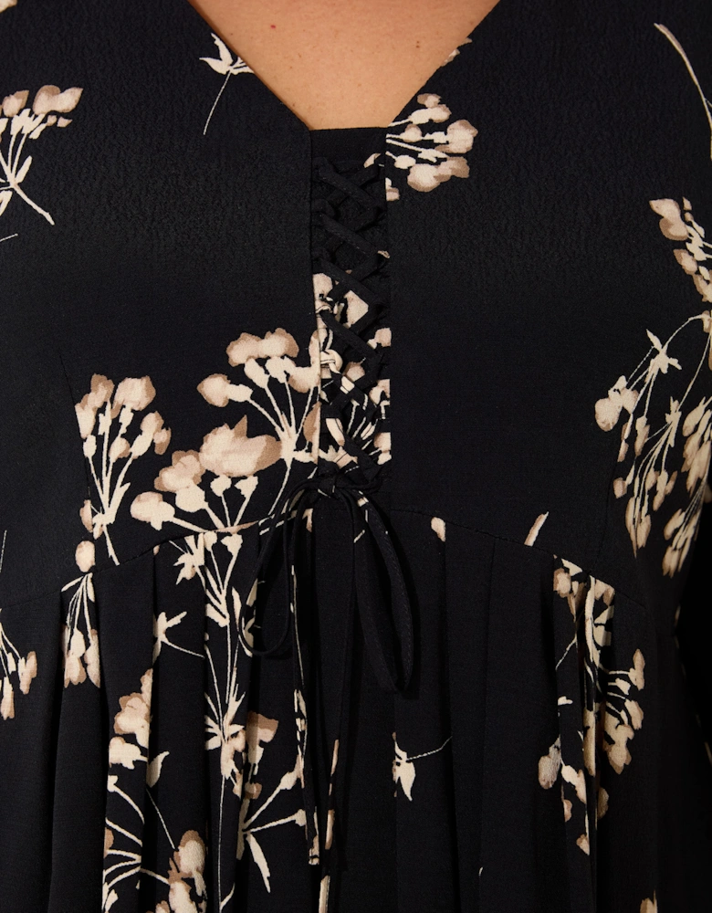 Black Floral Tie Front Blouse