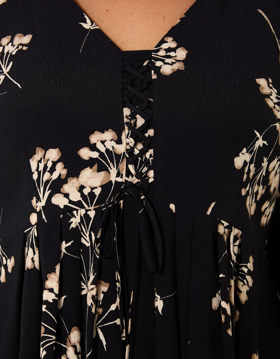 Black Floral Tie Front Blouse