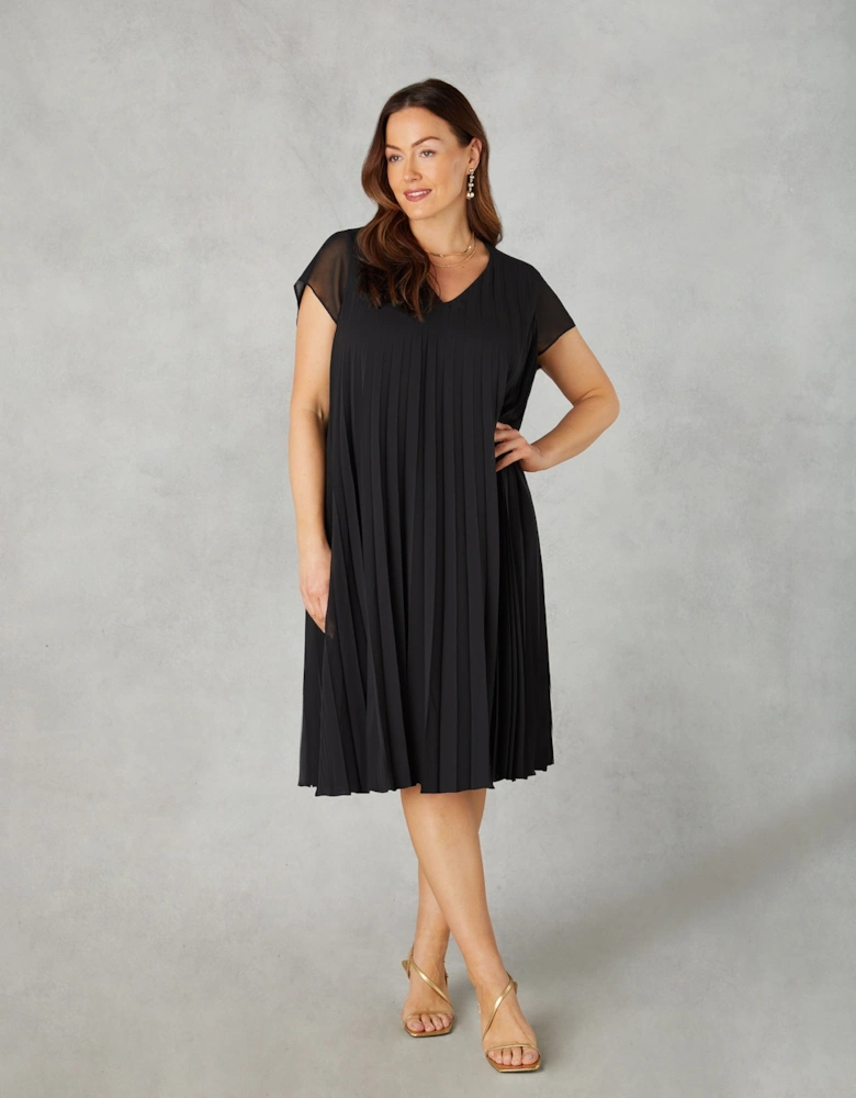 Petite Black Chiffon Pleated Midi Dress