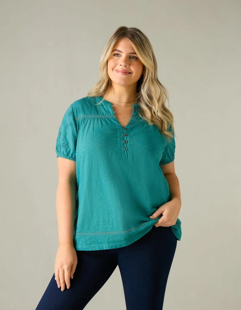 Ocean Green Cotton Jersey Broderie Blouse