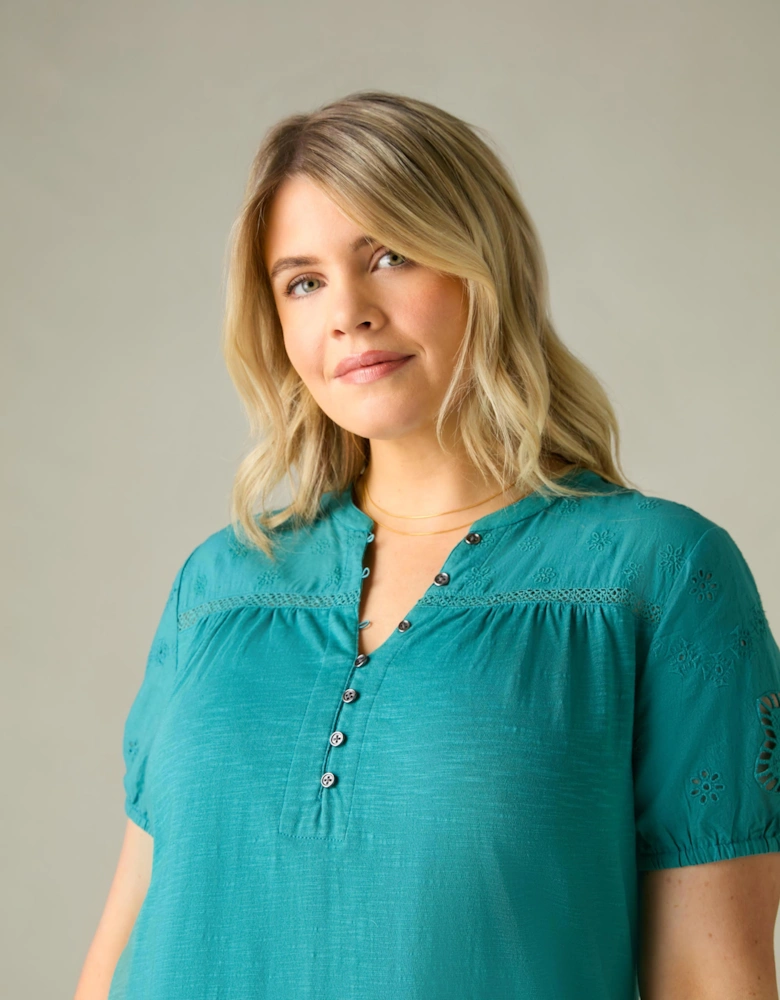 Ocean Green Cotton Jersey Broderie Blouse