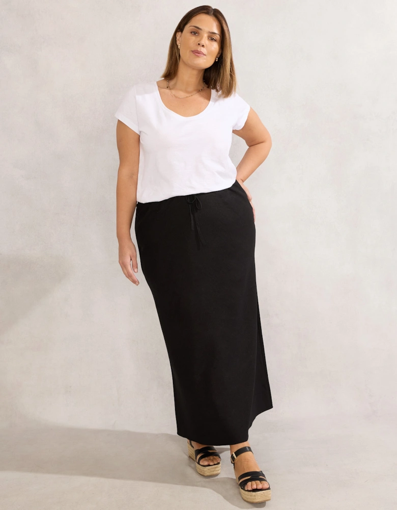 Black Linen Blend Midaxi Skirt
