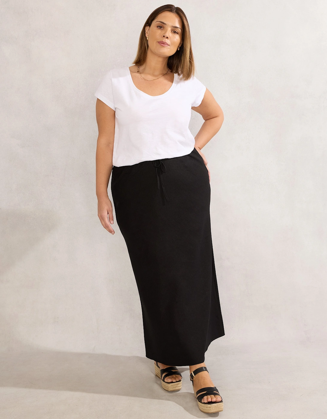 Black Linen Blend Midaxi Skirt