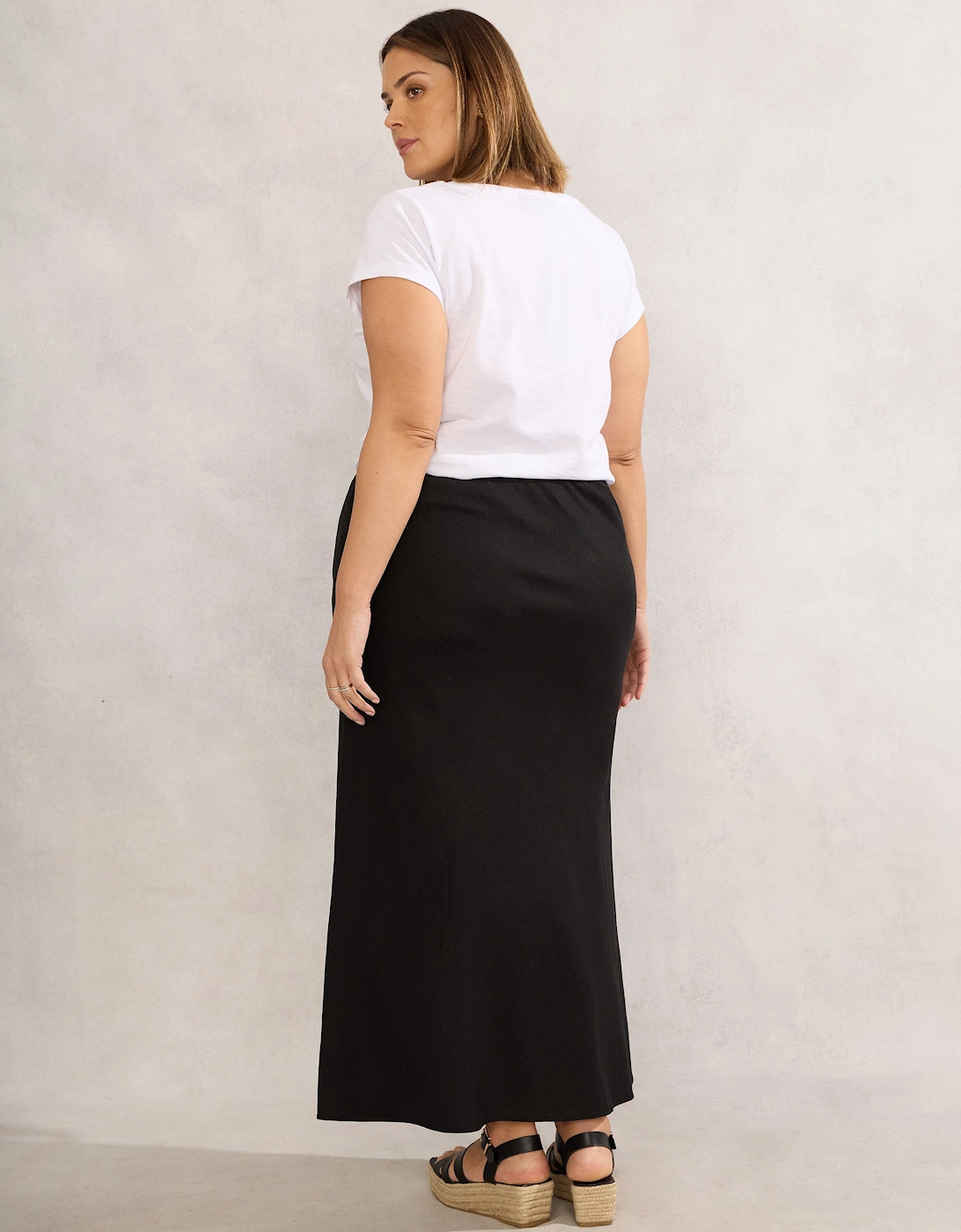 Black Linen Blend Midaxi Skirt