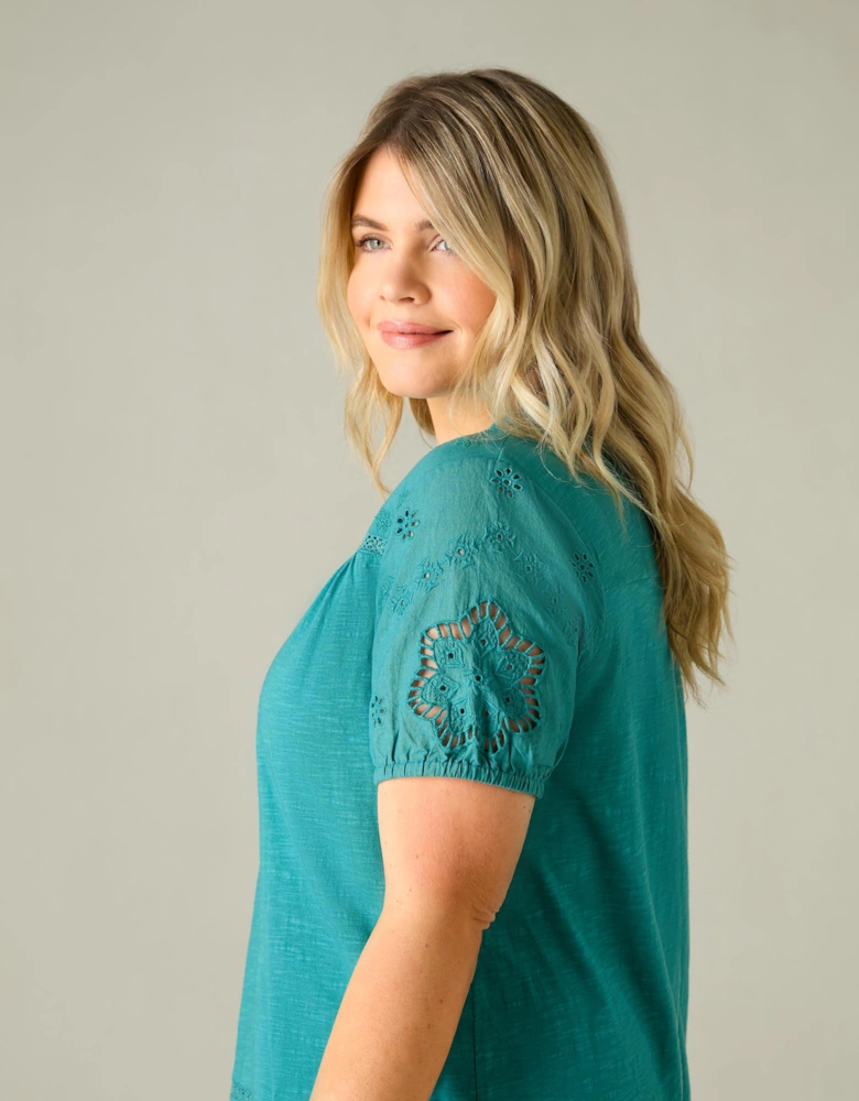 Ocean Green Cotton Jersey Broderie Blouse