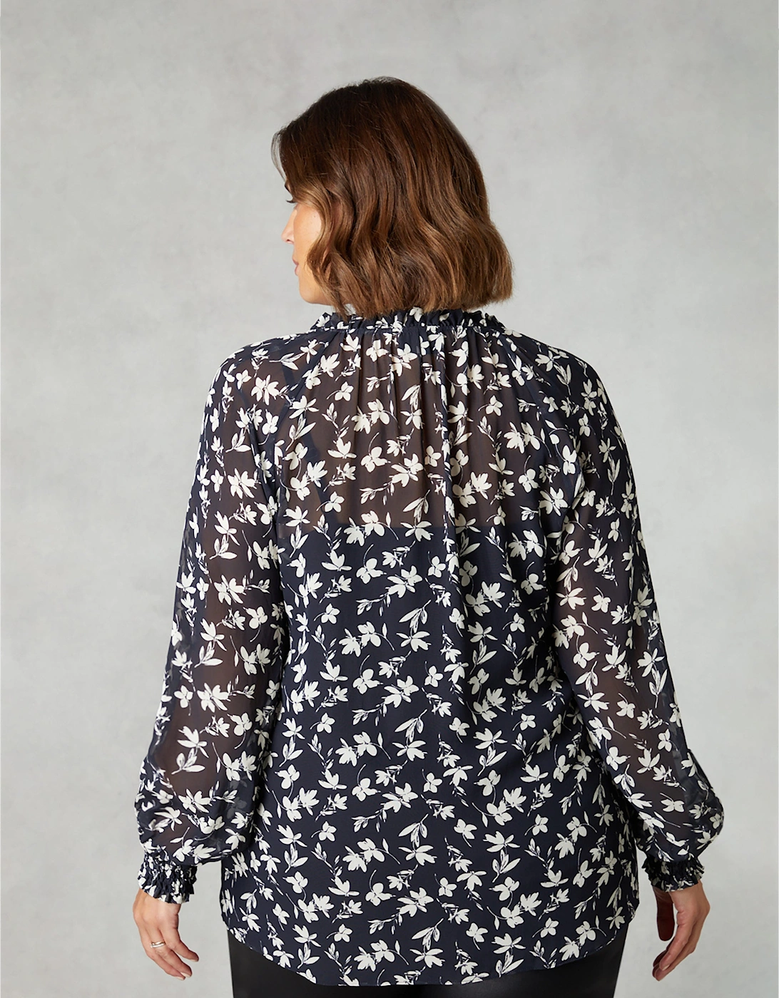 Mono Floral Print Ruffle Front Blouse